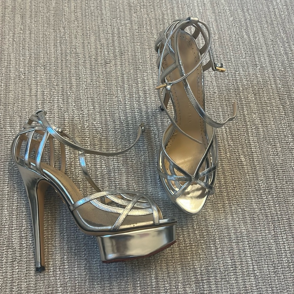 CHARLOTTE OLYMPIA double ankle strap silver platform sandal